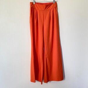 Dress Pants Women's L Wide Leg Front Pleat Tangerine Orange Hi Rise 30.5" Long